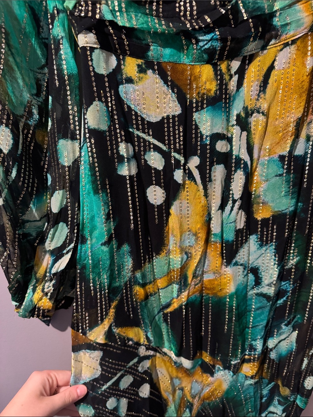 Karen Millen Teal, Black & Gold Abstract Print Long Sleeve Maxi Dress - Picture 5 of 5